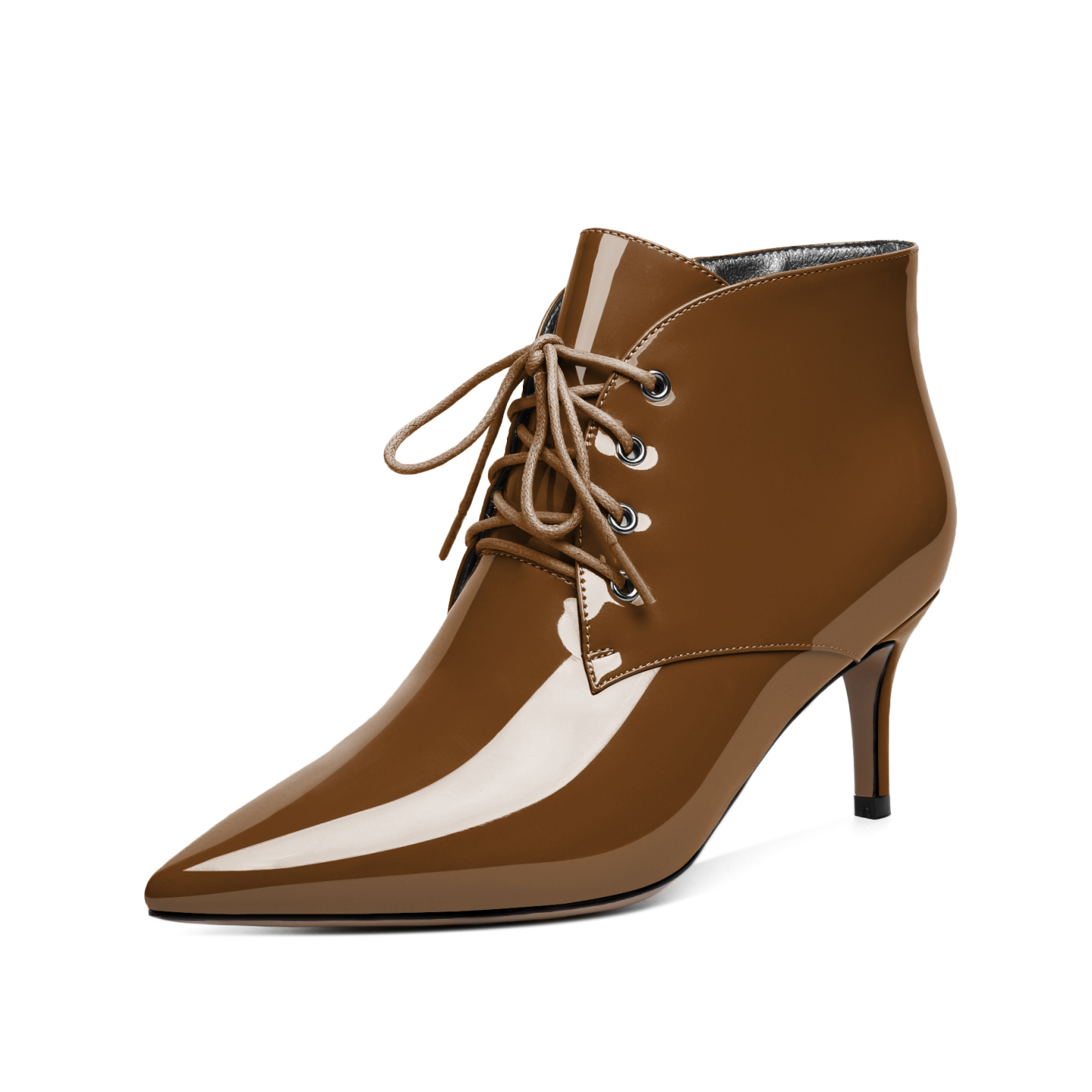 Brown lace-up pointed toe booties with kitten heel – SAMMITOP