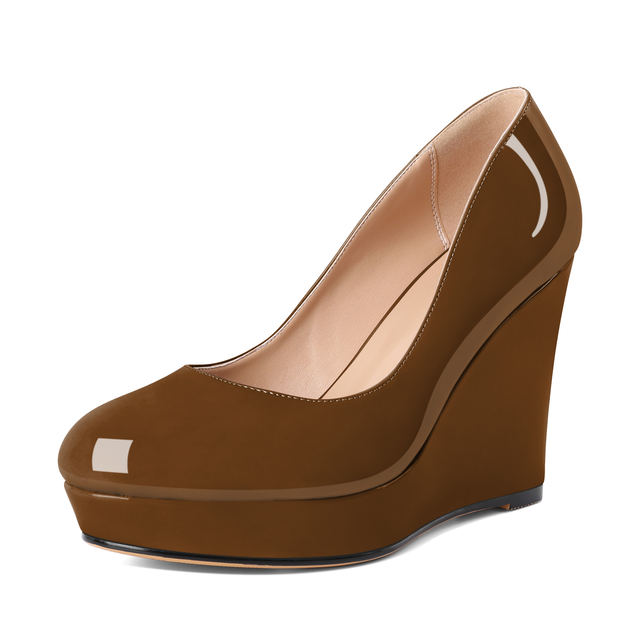 Brown slip-on platform wedge pumps for women dress style