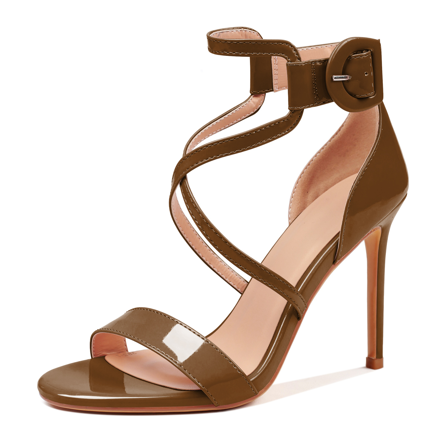 SAMMITOP 4 Inch Brown stiletto cross-strap heels with minimalist elegance