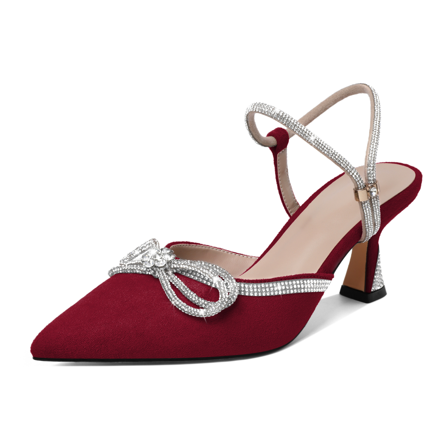 SAMMITOP Red Bow Low Heel Pumps Perfect for Weddings and Parties

