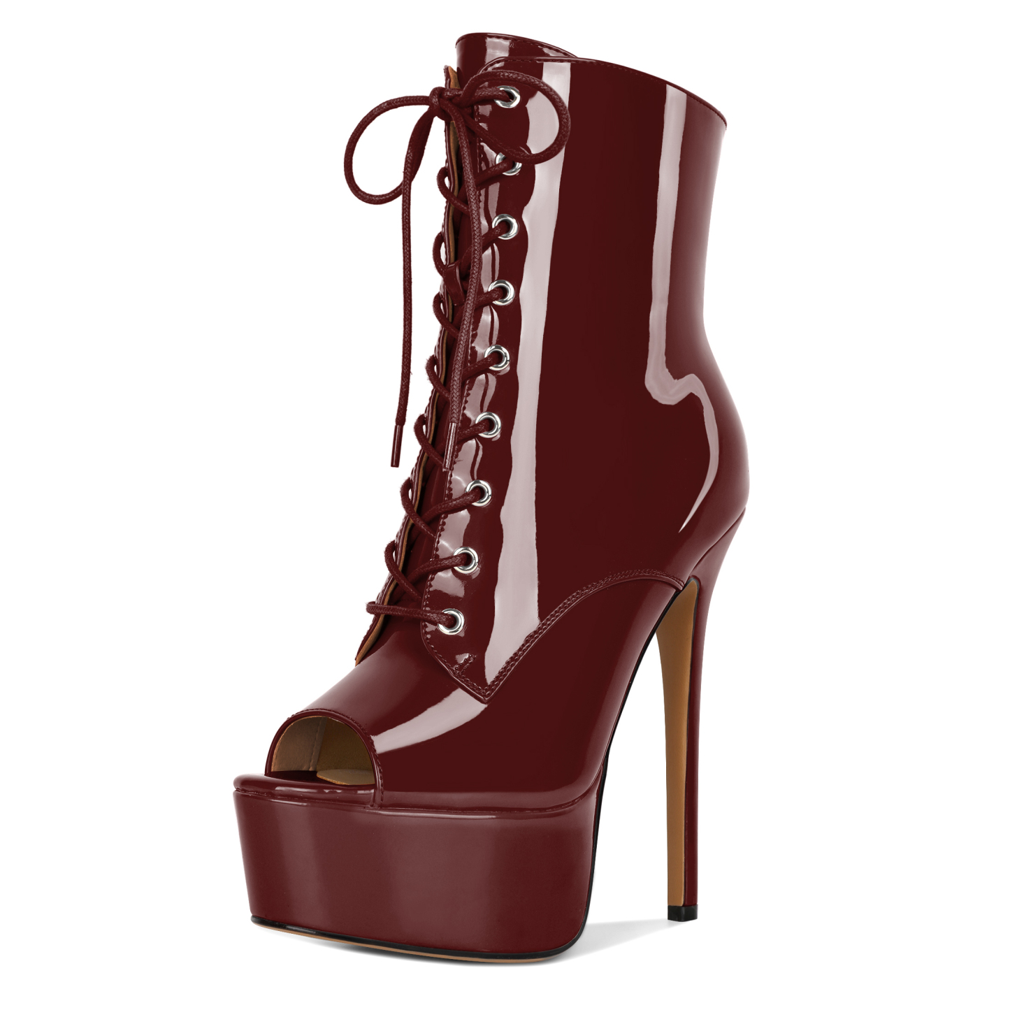 burgundy stiletto platform ankle boots with side zipper