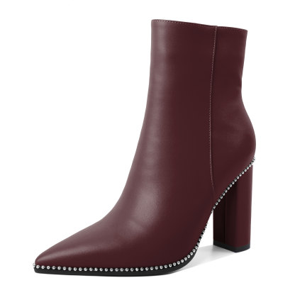 burgundy SAMMITOP beaded boots front angle
