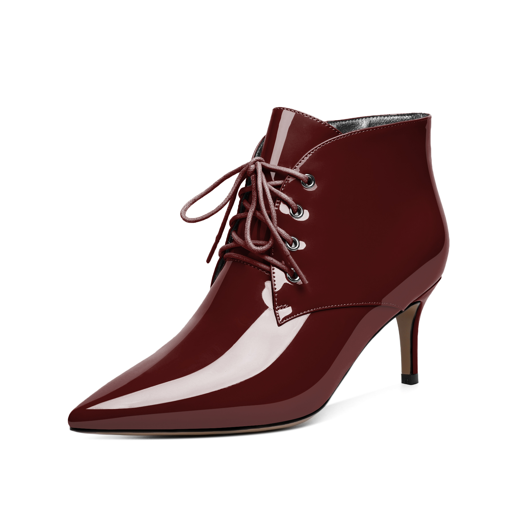 Burgundy lace-up ankle boots with 2.3-inch heel – SAMMITOP