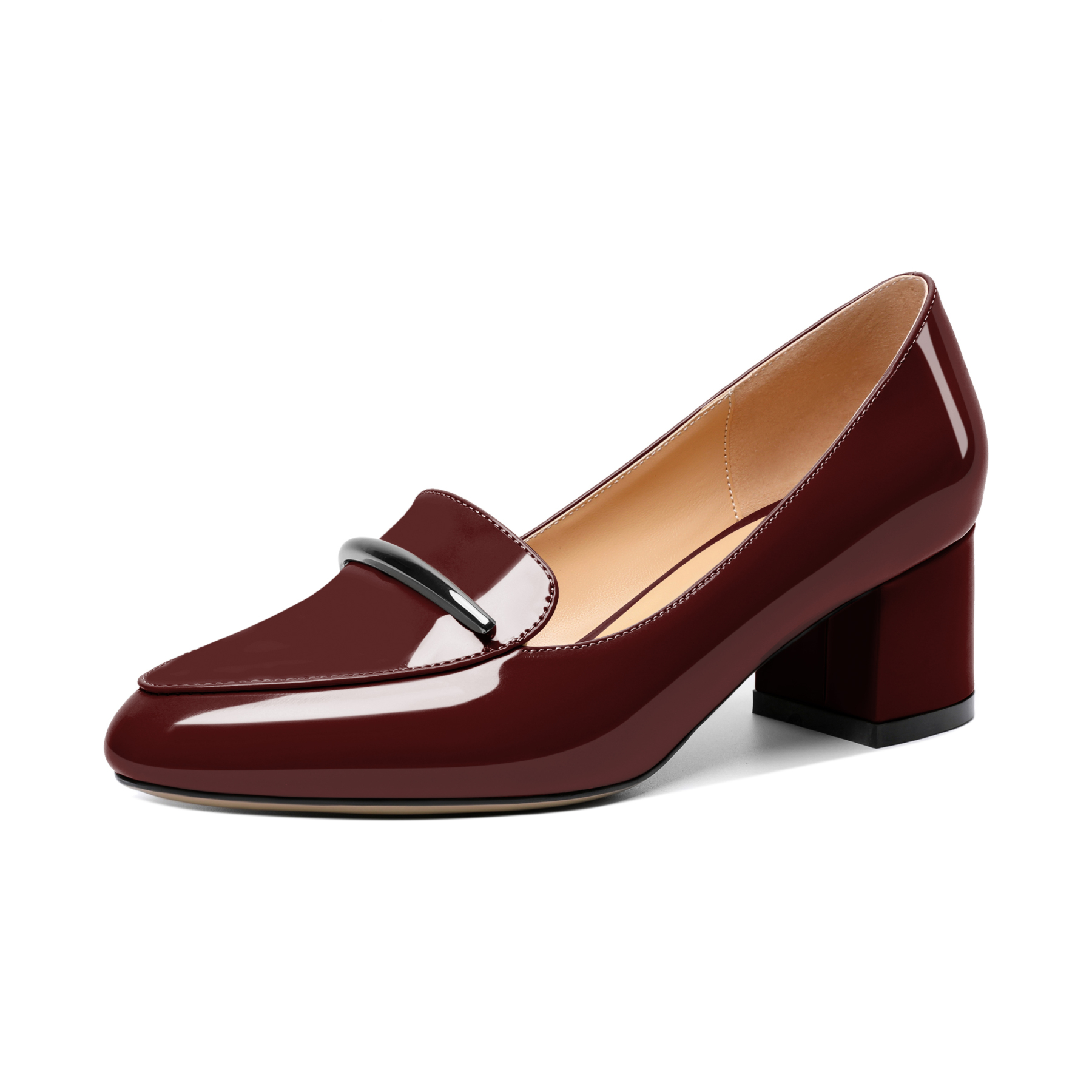 SAMMITOP burgundy low heel loafers with faux leather finish