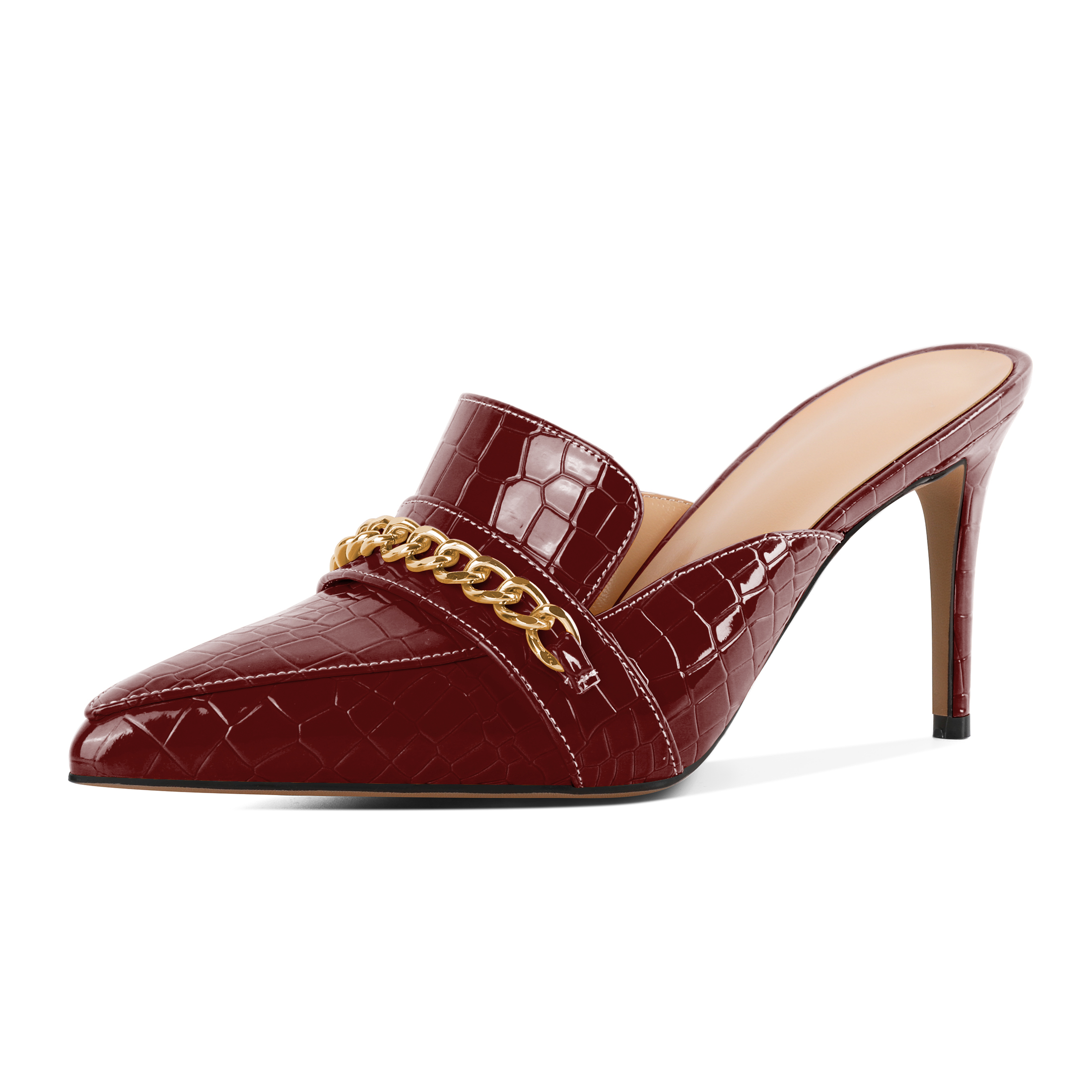 SAMMITOP 3.5 Inch Pointed Toe Mules with Gold Chain