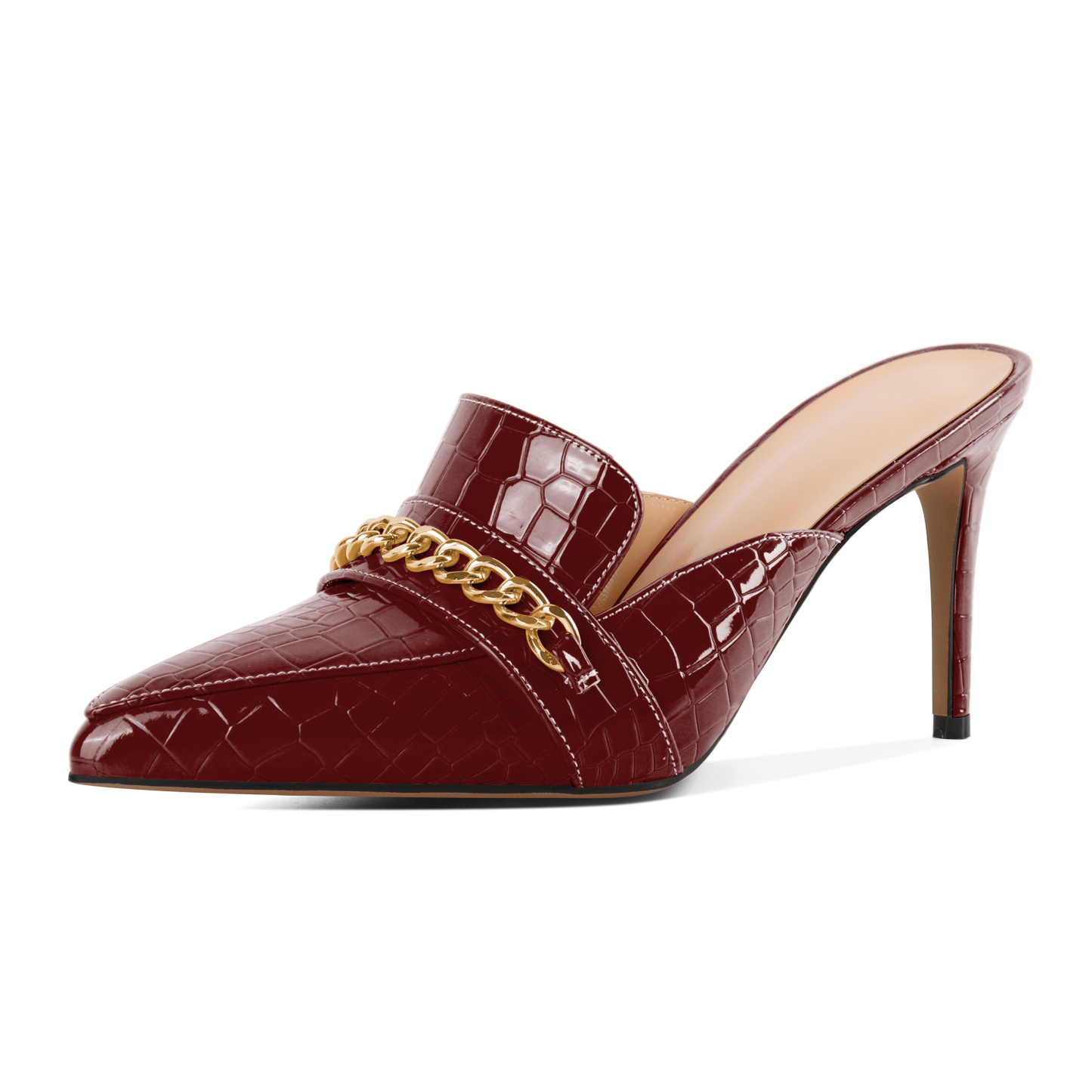 SAMMITOP 3.5 Inch Pointed Toe Mules with Gold Chain