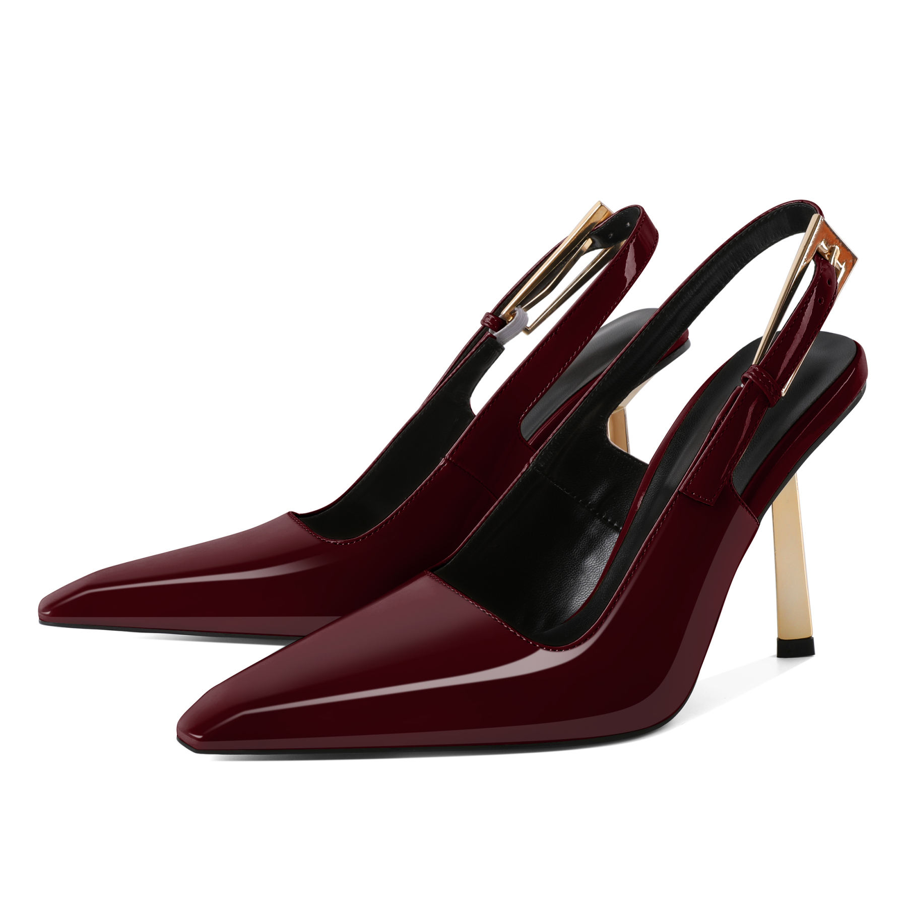 Burgundy square toe slingback heels for women with gold heel – stylish party-ready pumps