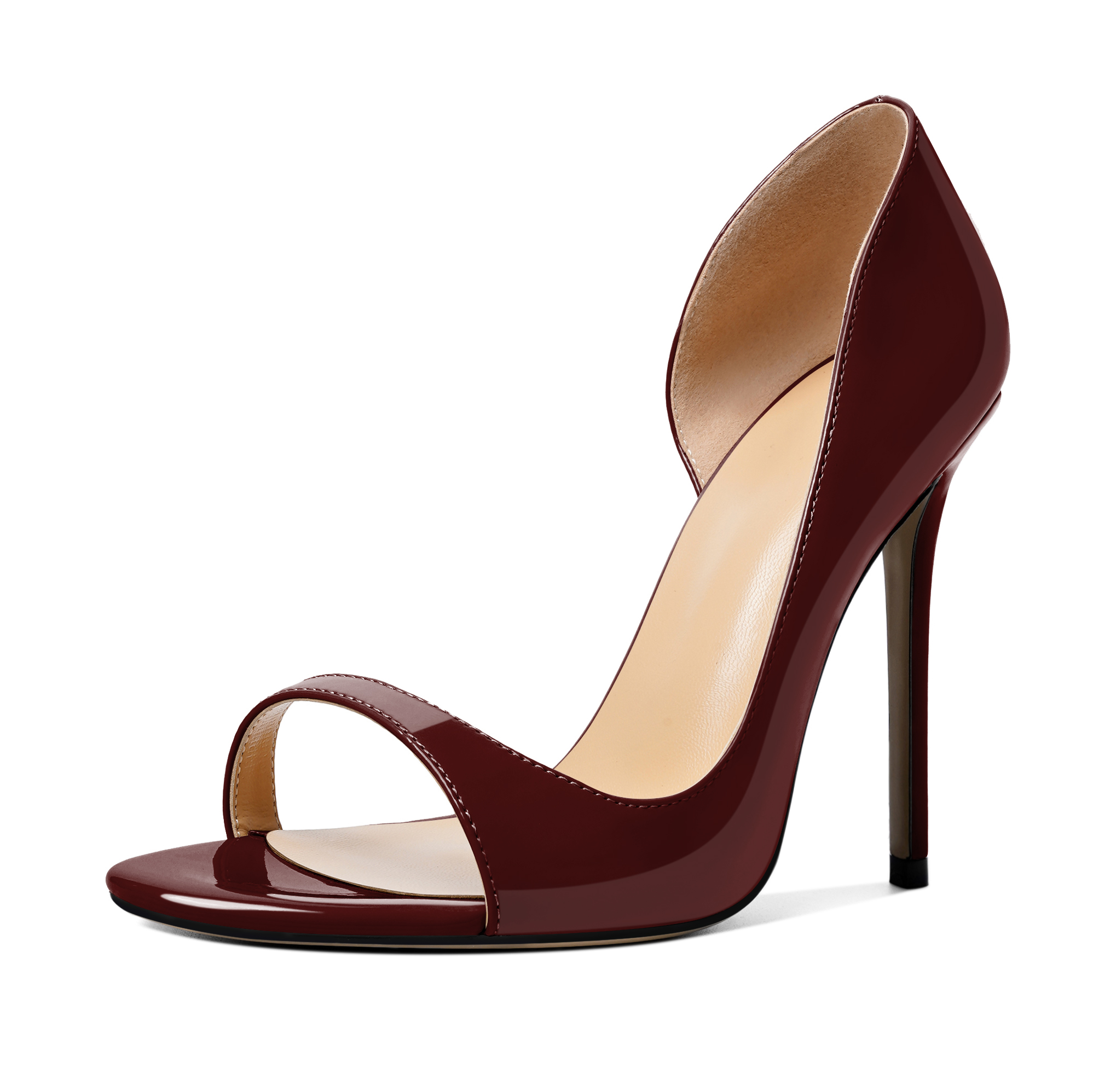 Burgundy suede slingback pumps with sculpted open-toe and 10 cm stiletto