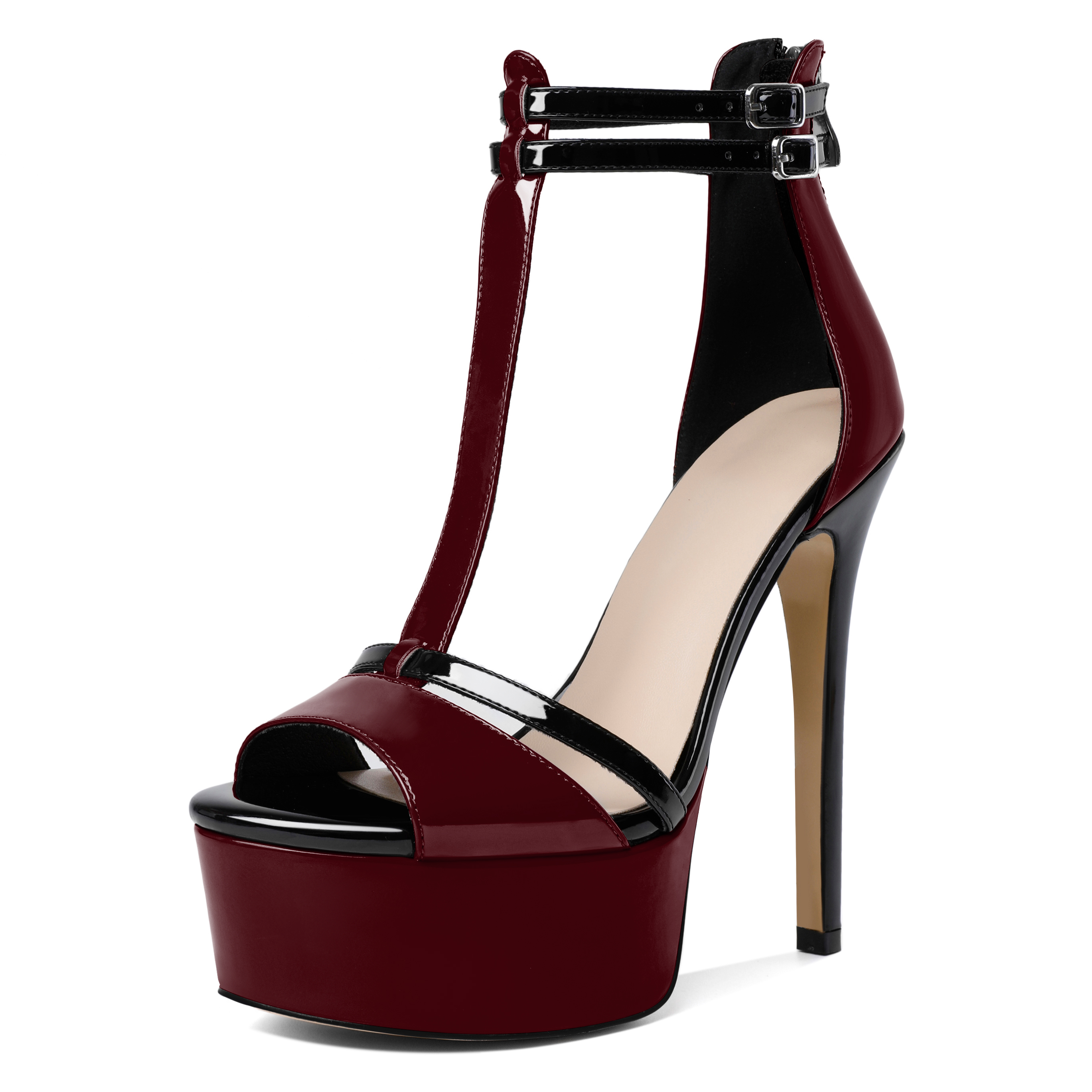 SAMMITOP burgundy open toe platform sandals for women