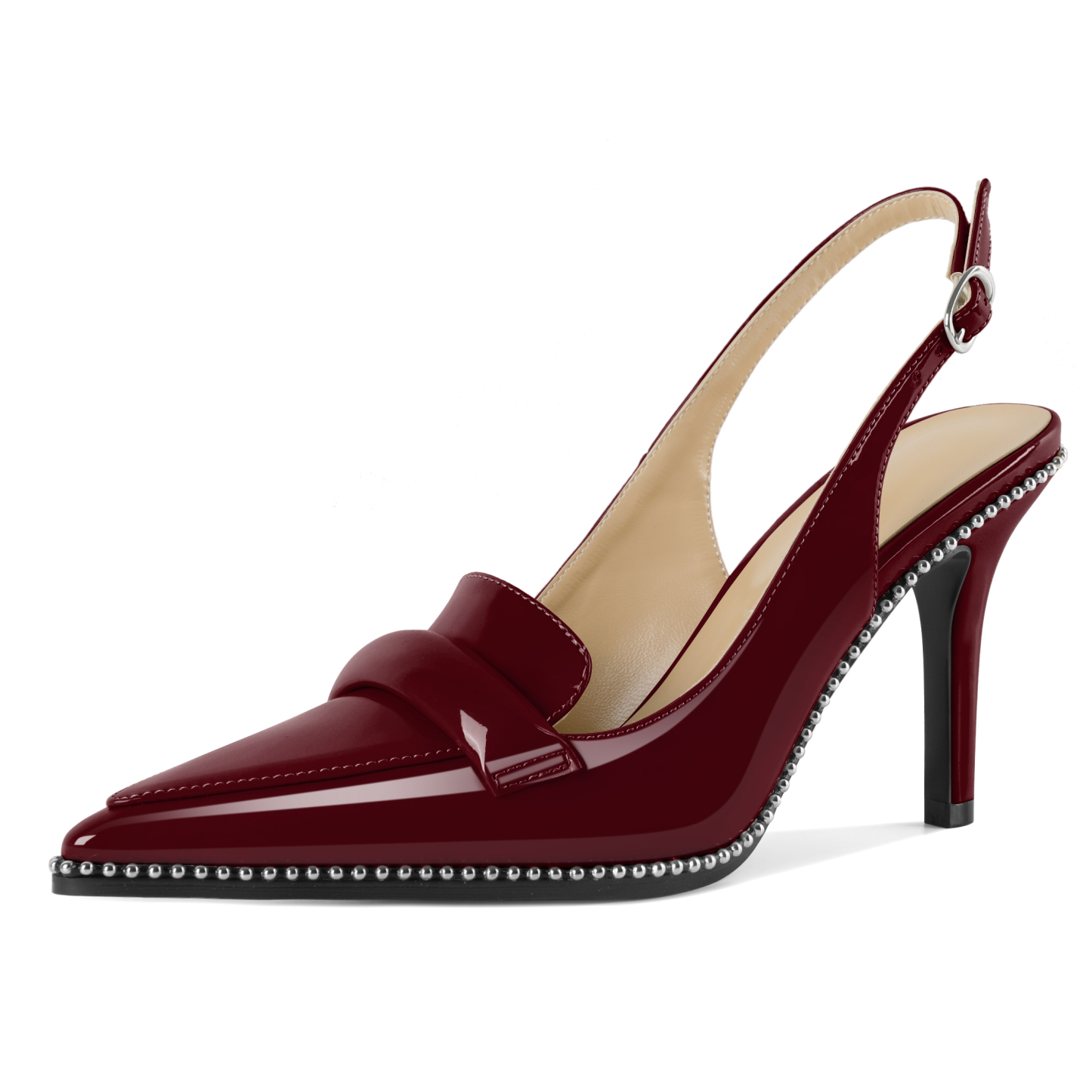 SAMMITOP women's burgundy slingback beaded stiletto heels
