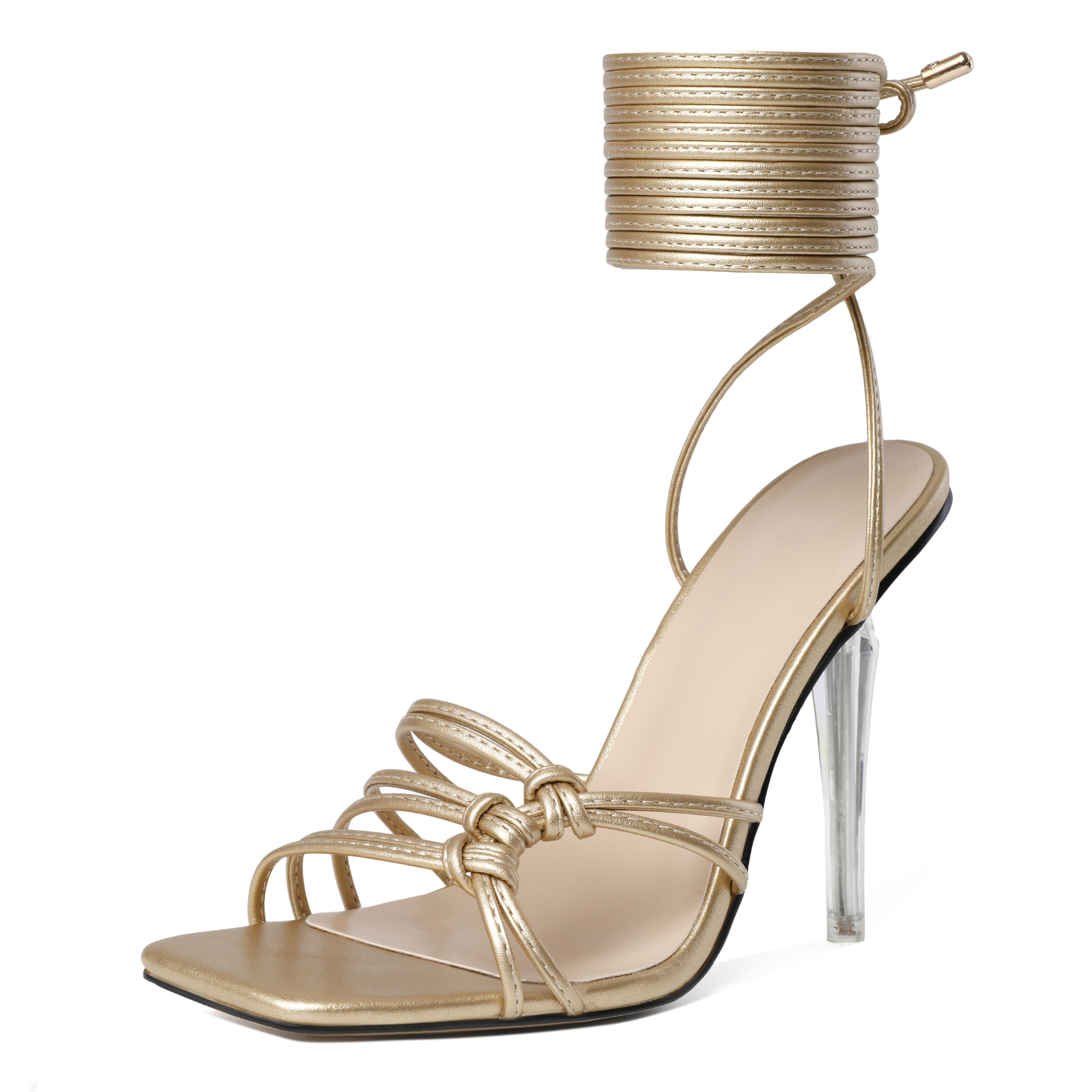 Gold lace-up clear heels for women – SAMMITOP 4-inch stiletto
