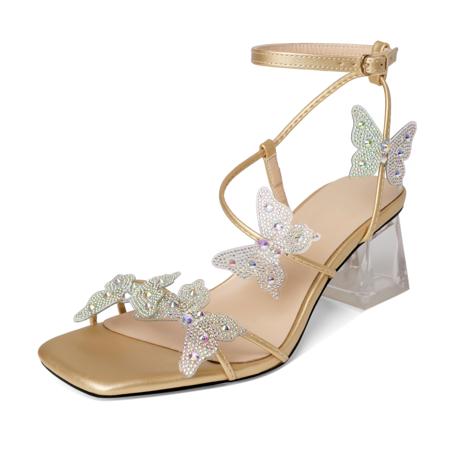 SAMMITOP Butterfly Rhinestone Stiletto Low Heels for Women