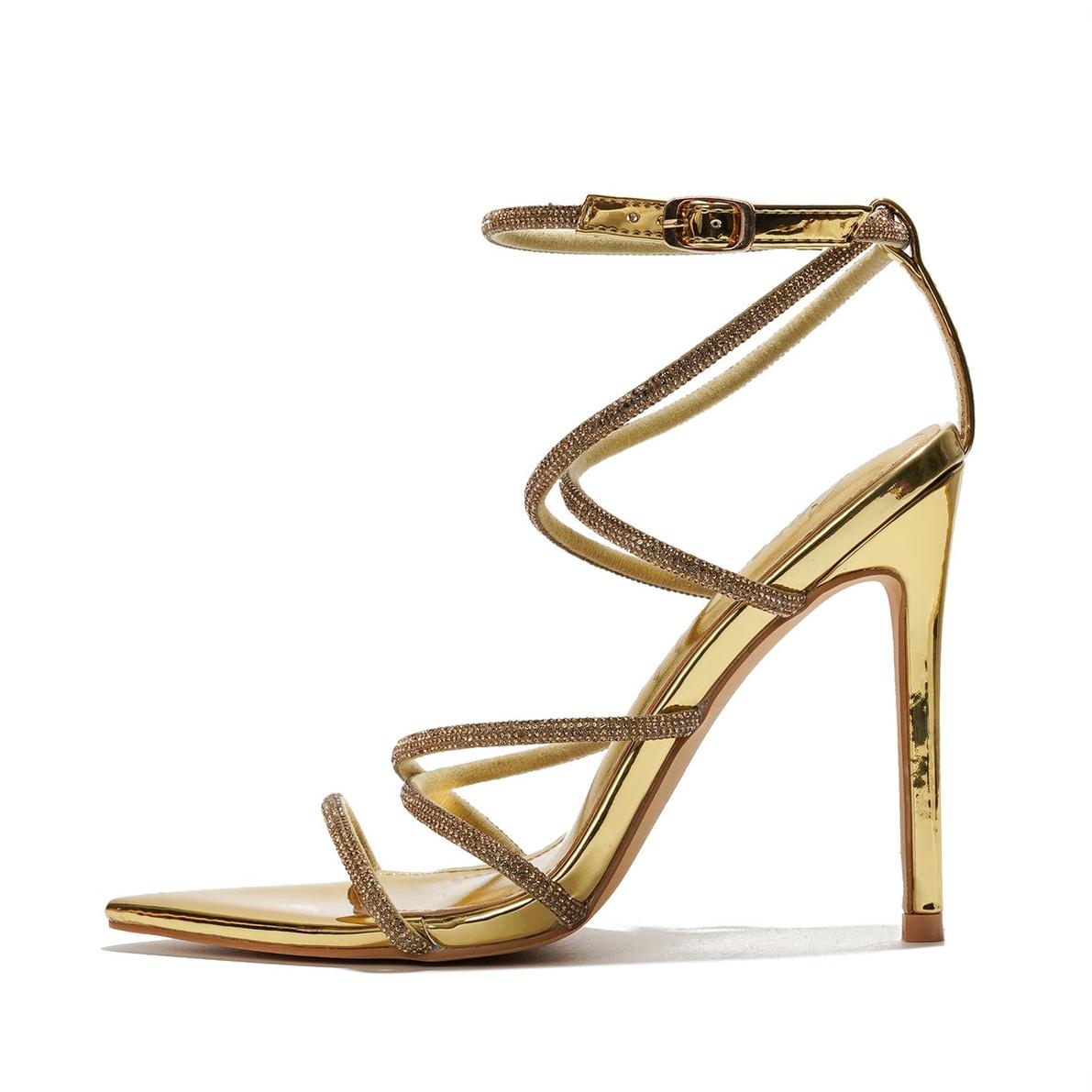 SAMMITOP 4" Rhinestone Lace-Up Stiletto Sandals