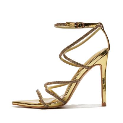 SAMMITOP 4" Rhinestone Lace-Up Stiletto Sandals