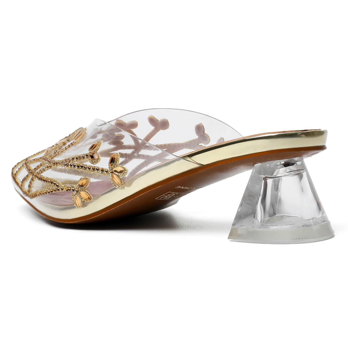 Zoom-in on sparkling rhinestone block heel – SAMMITOP clear sandals