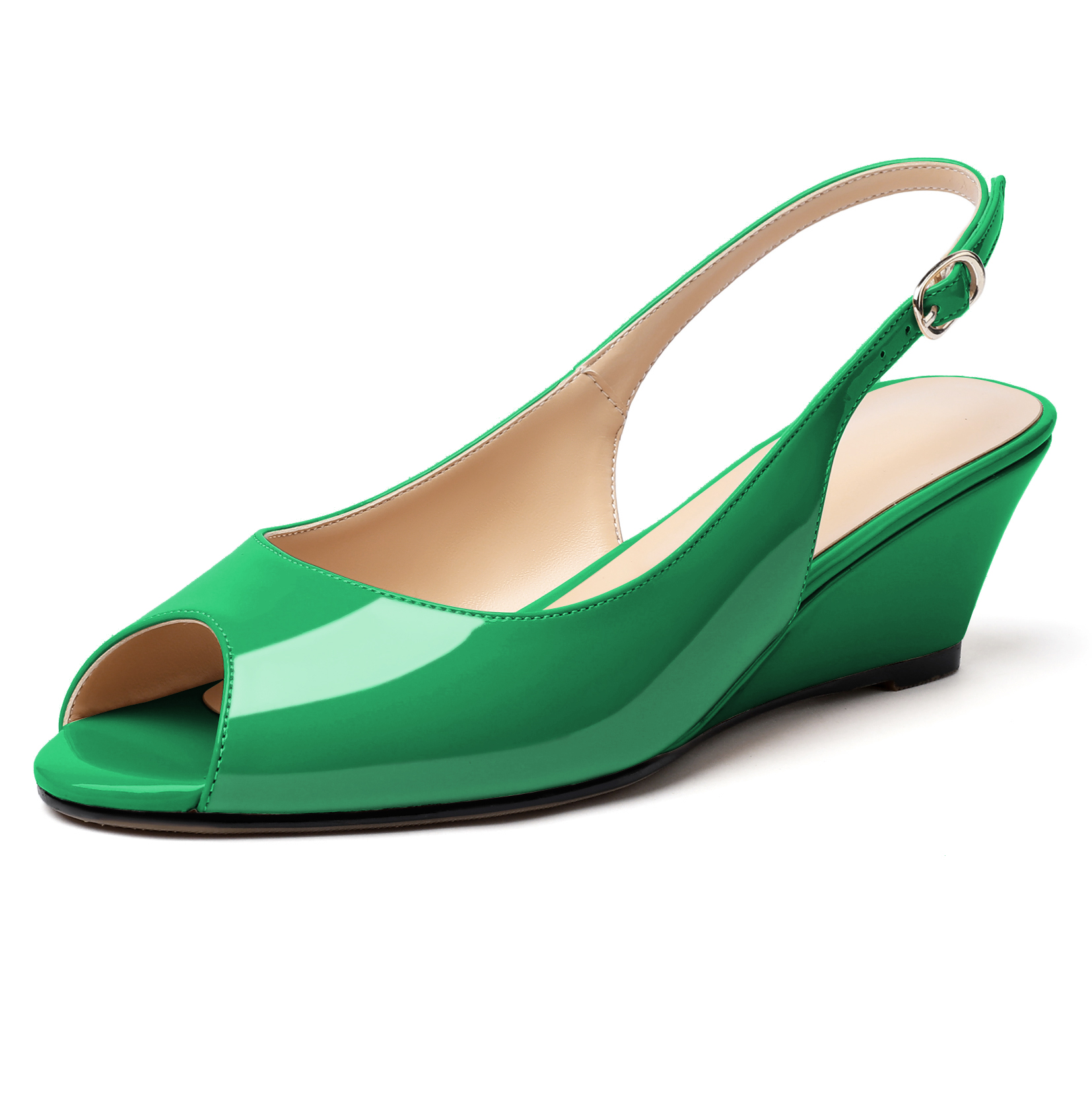 SAMMITOP Peep Toe Wedge Sandals Low Heel Pumps Open Toe Heeled Sandals Shoes