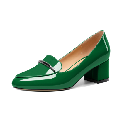 SAMMITOP green round toe slip-on loafers with short block heel