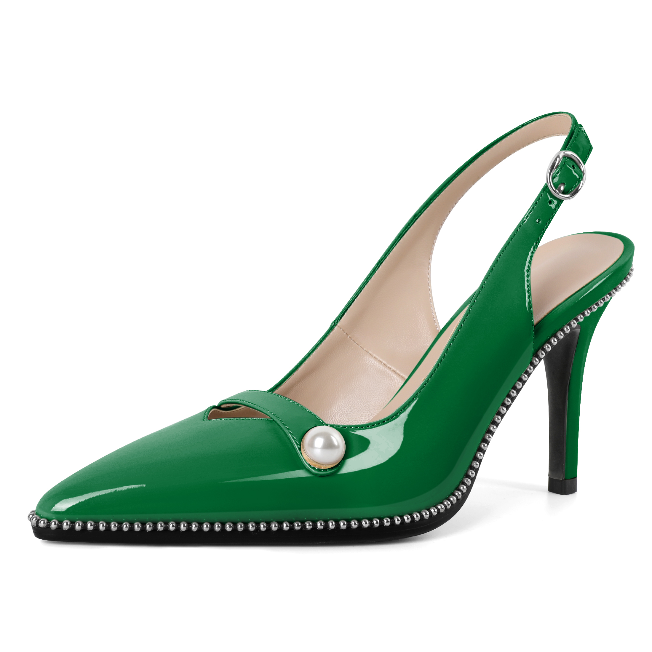 SAMMITOP green pearl dress pumps with slingback strap and pointed toe