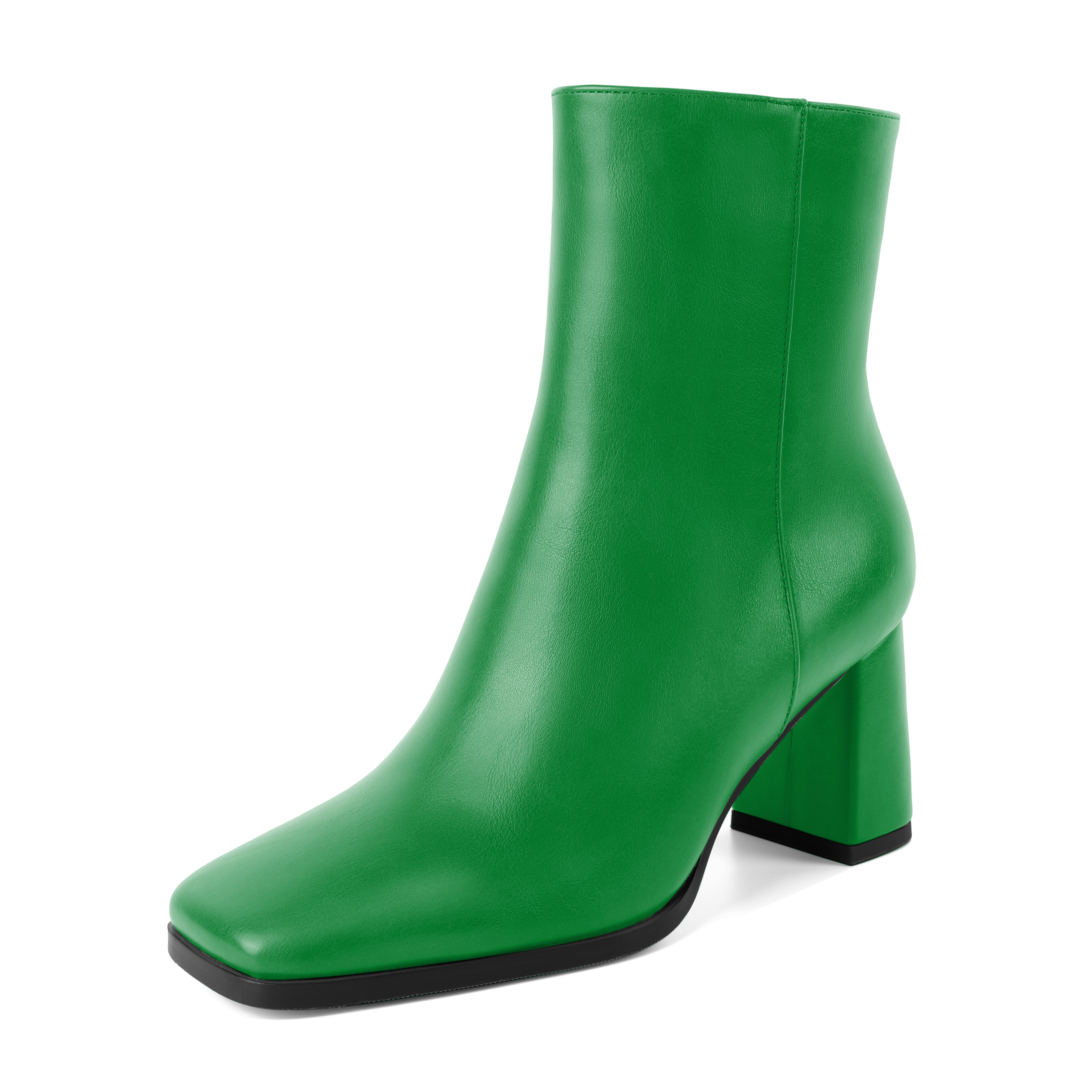 Green genuine lambskin leather square toe ankle boots