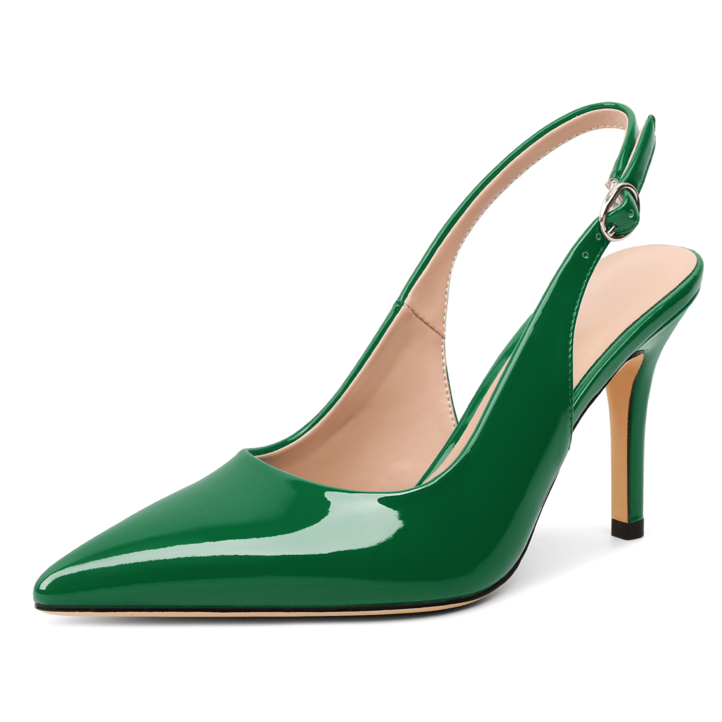 Green dress shoes with pointed toe and elegant slingback design