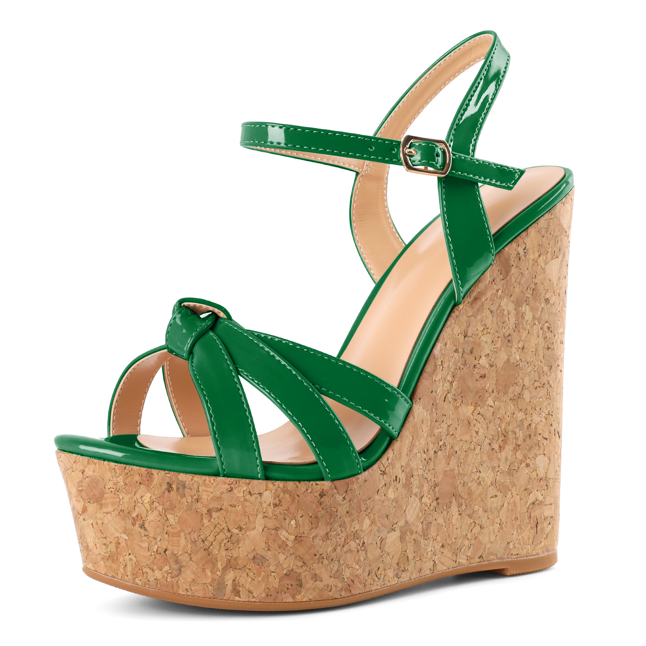 Women's green platform high heel wedge sandals with stylish ankle strap and summer design