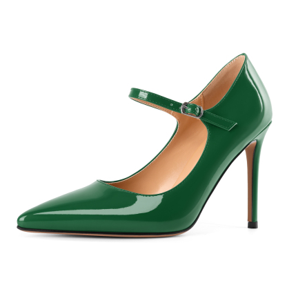 SAMMITOP 4" Mary Jane High Heel Pumps with Ankle Strap
