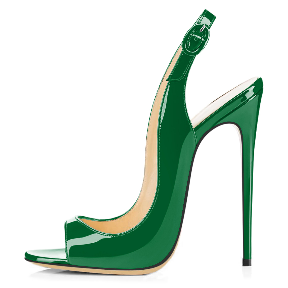 SAMMITOP green statement slingback peep toe heels for evening events