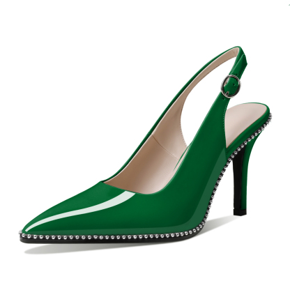 Green SAMMITOP Beaded Stiletto Heels with Adjustable Slingback Strap