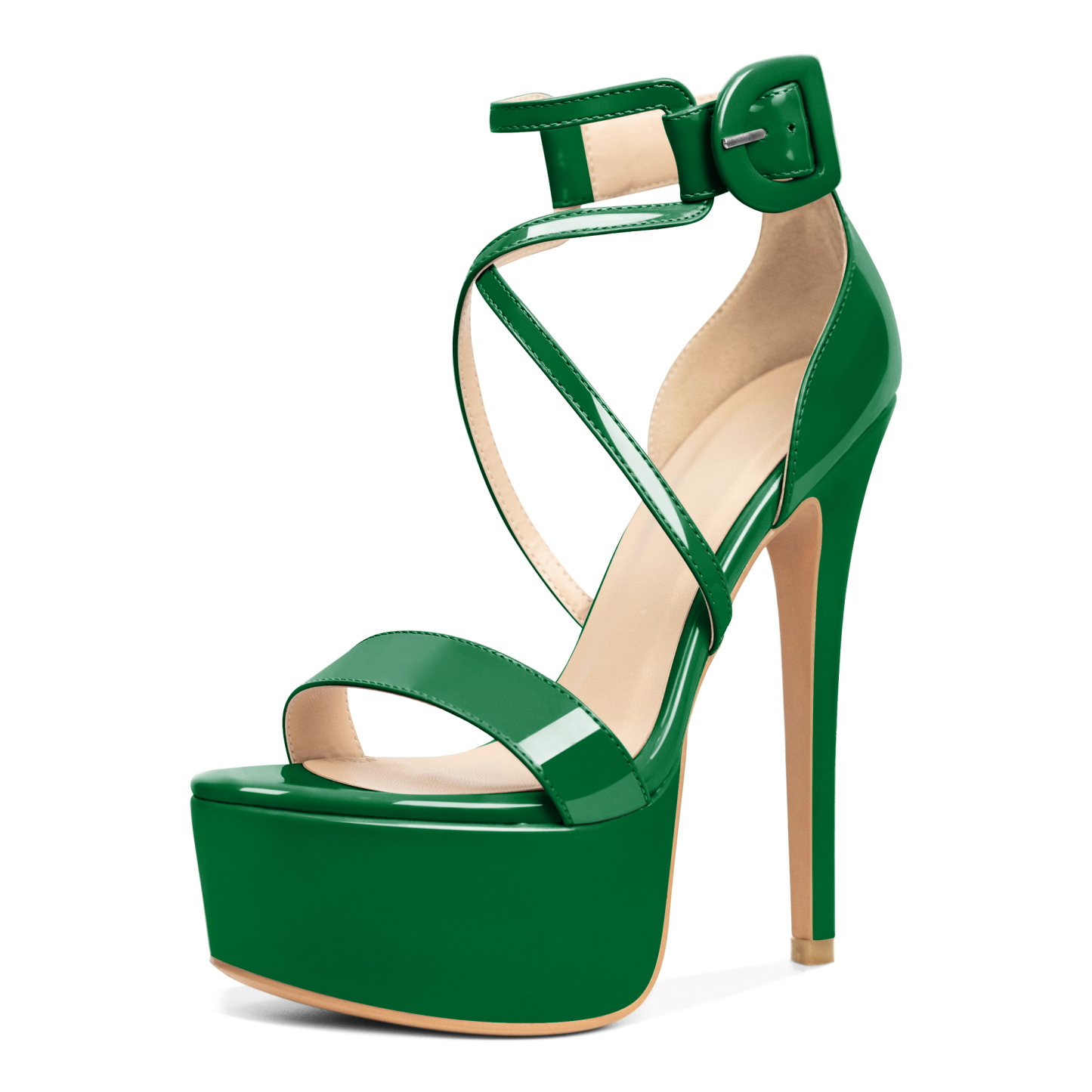 SAMMITOP green platform high heels with cross straps