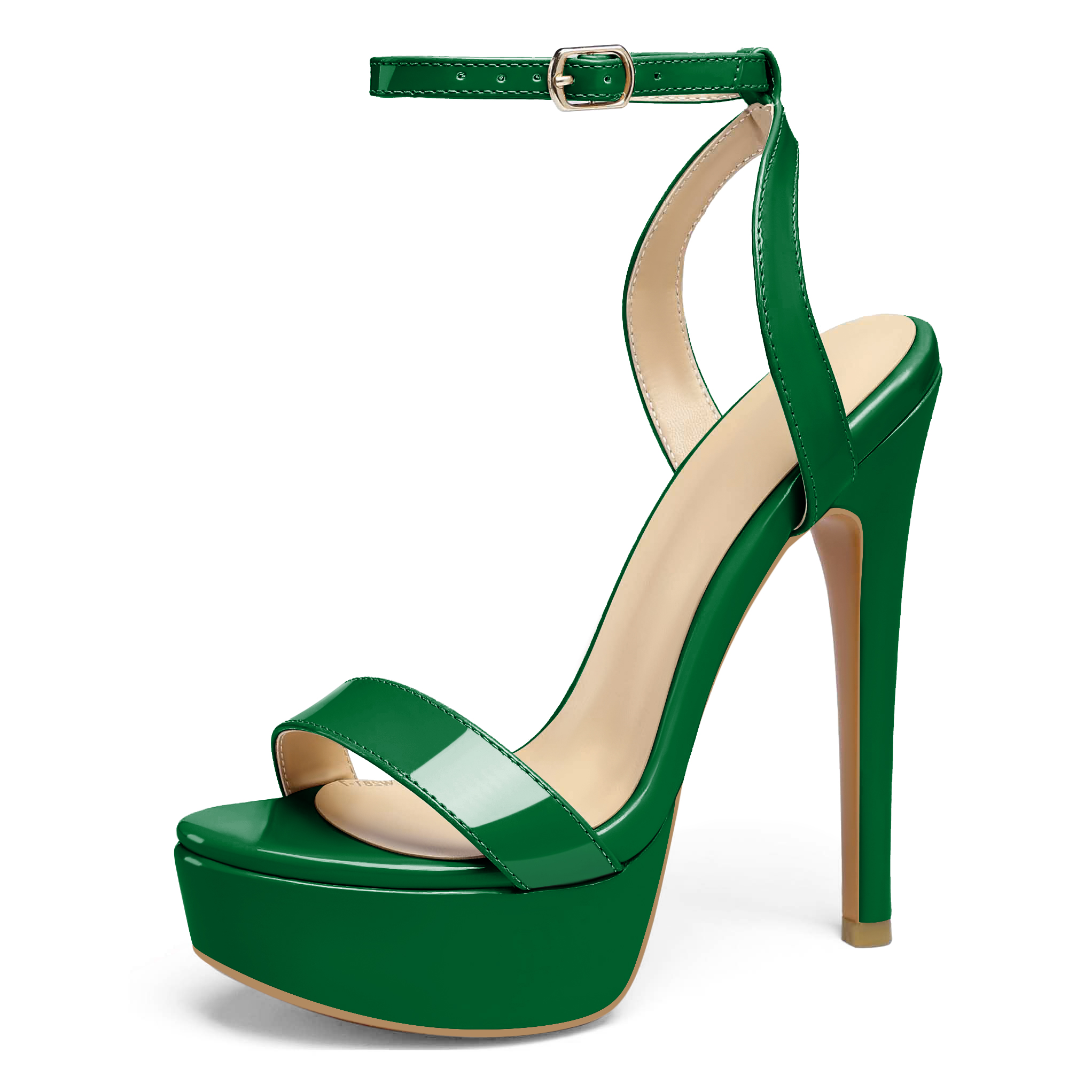Green high heel open toe dress sandals with stylish platform