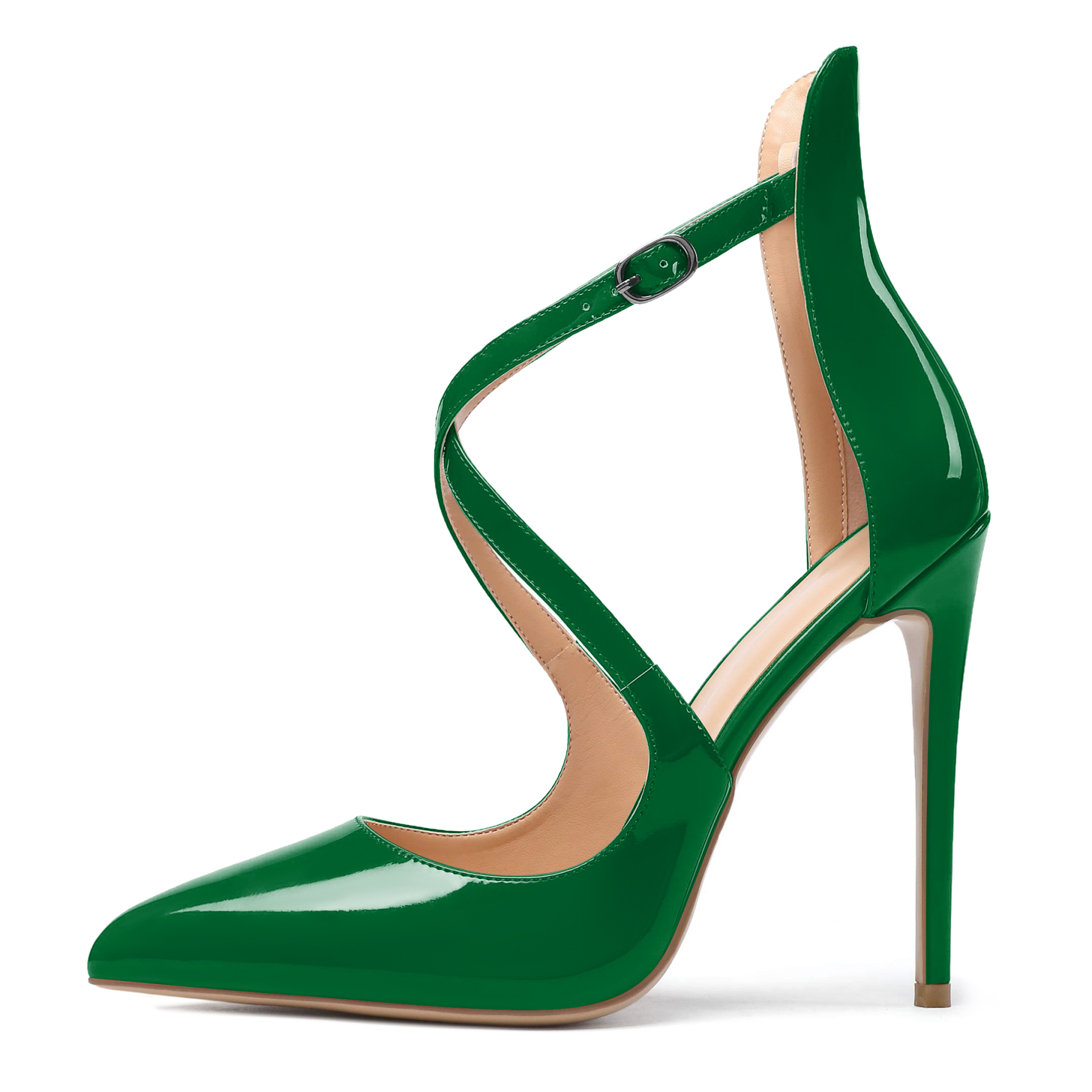 Fashion green pointed heels with strappy ankle design