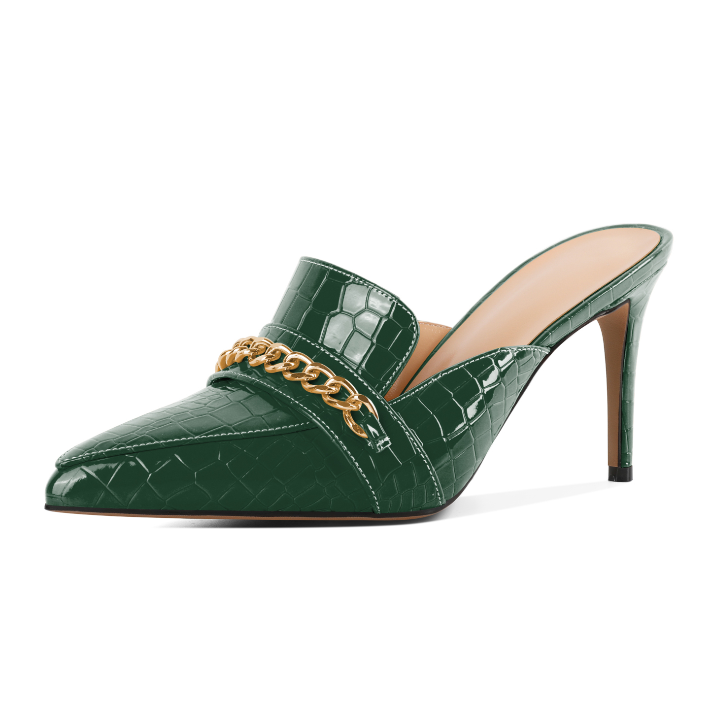 SAMMITOP 3.5 Inch Pointed Toe Mules with Gold Chain