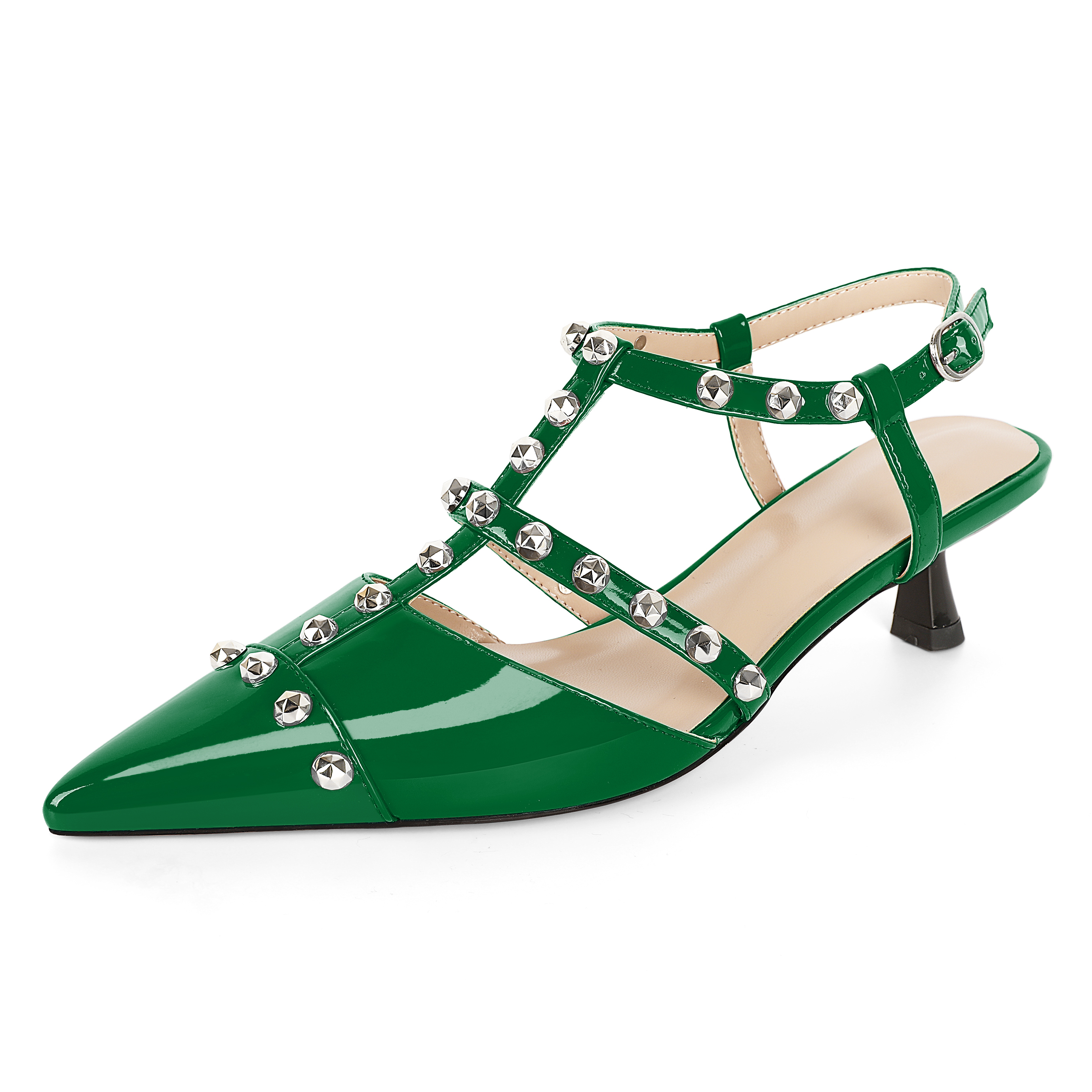 SAMMITOP 2 Inch Sophisticated green heels with studded detail