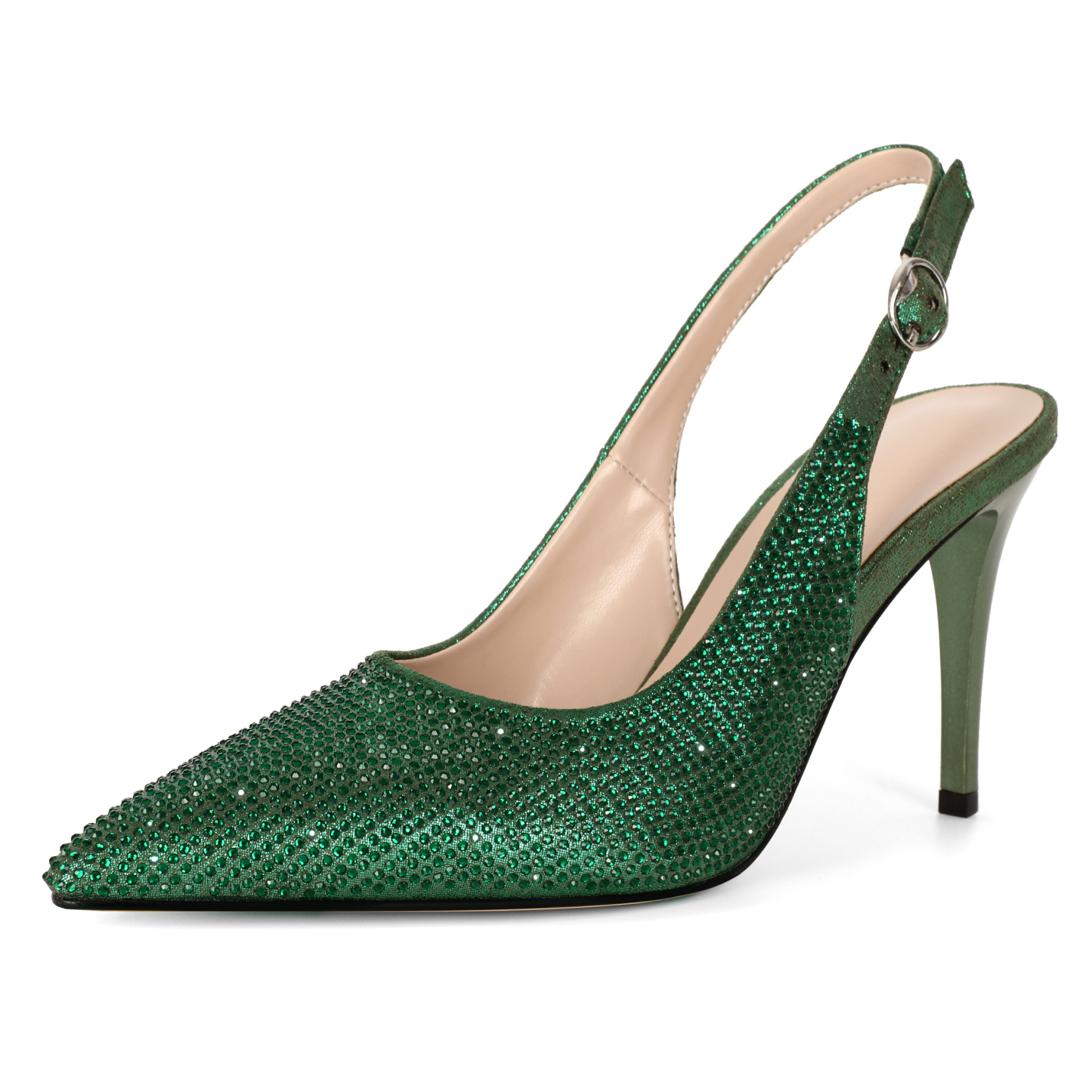 SAMMITOP 3.5 Inch Rhinestone Slingback Pointed Toe Pumps