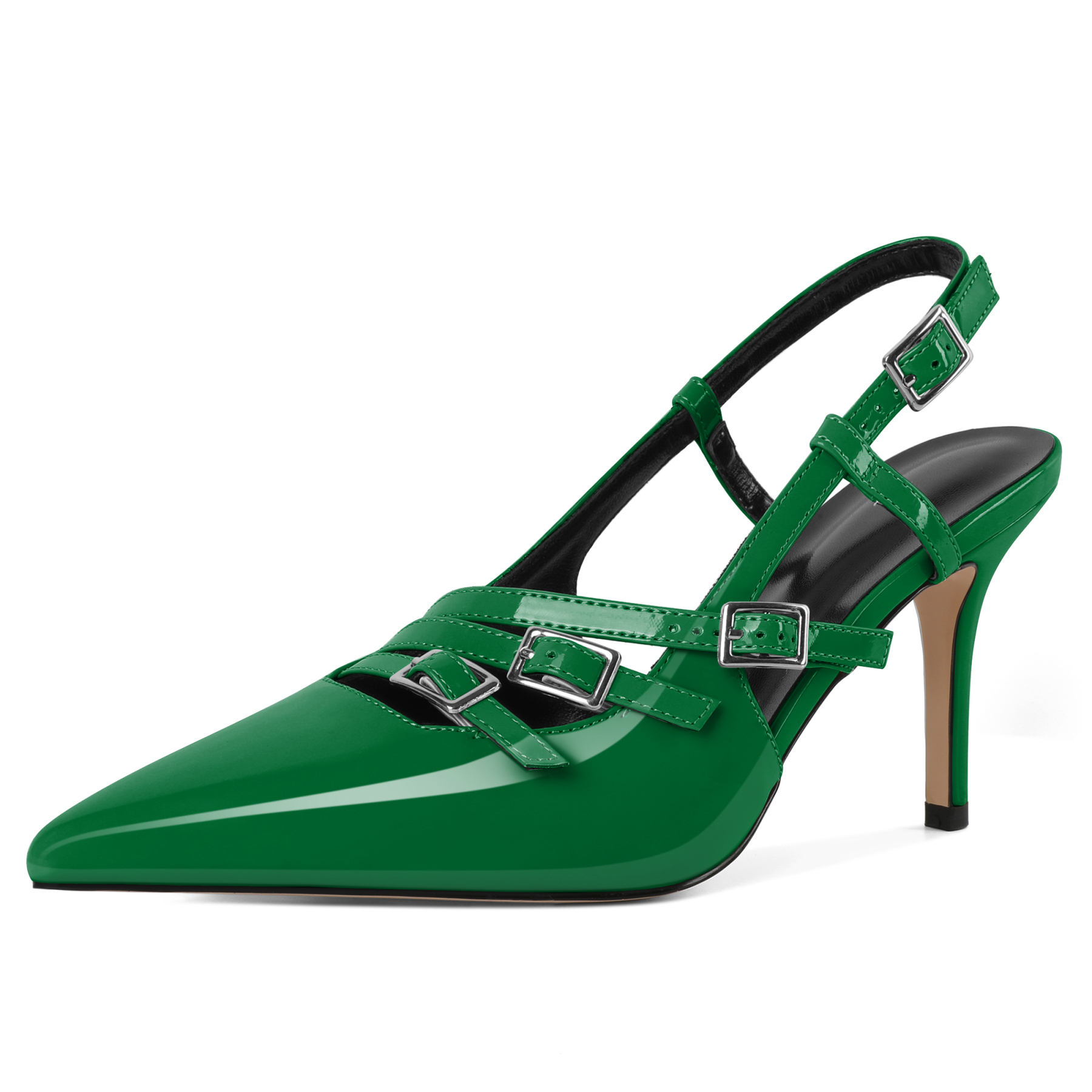 SAMMITOP Green stiletto slingback dress heels, pointed toe, size 5–13