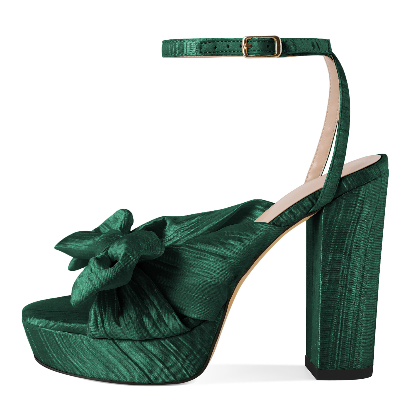 Green chunky heel sandals with ankle strap – side view