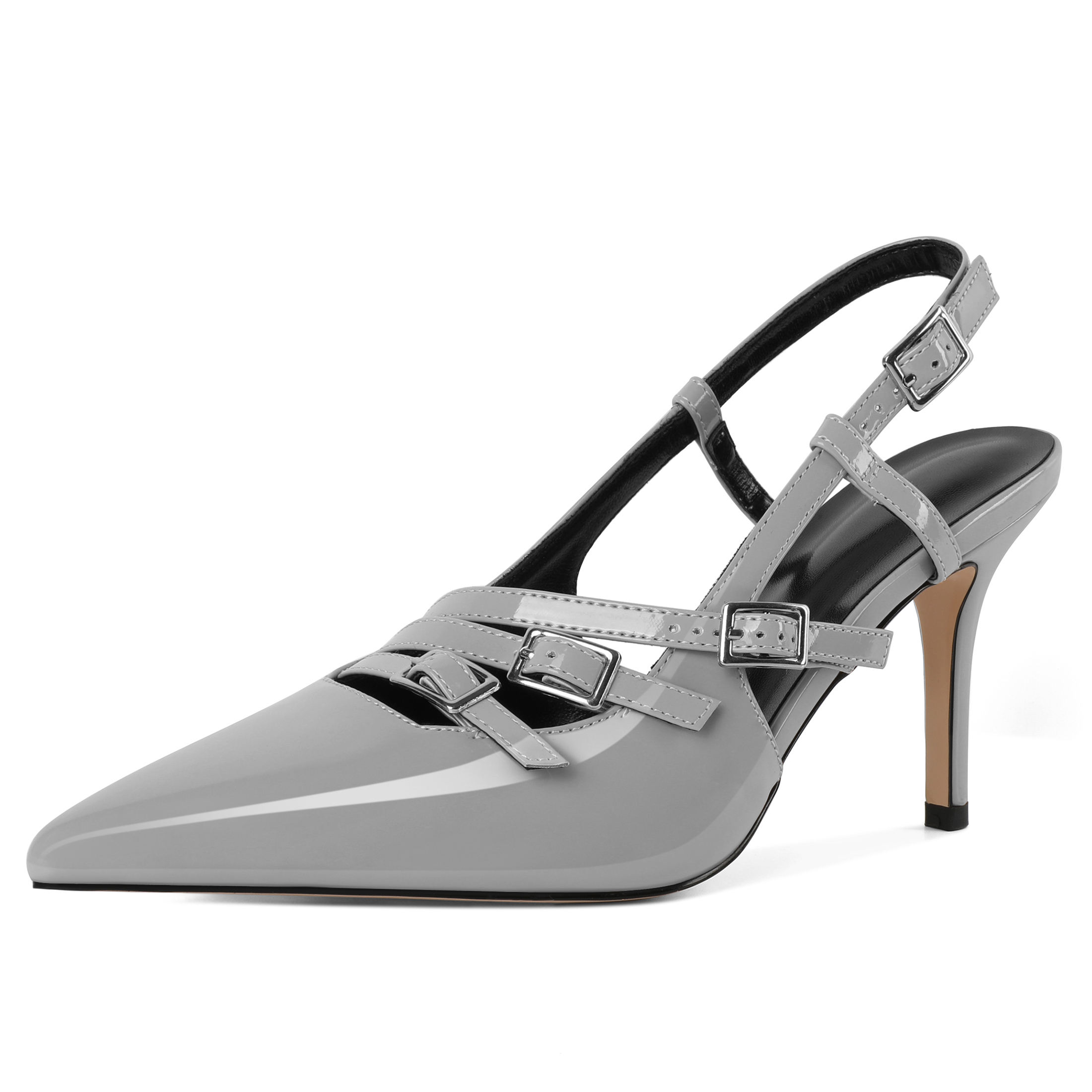 SAMMITOP Grey slingback high heels, 3.5 inch pointed toe shoes for women