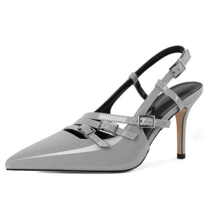 SAMMITOP Grey slingback high heels, 3.5 inch pointed toe shoes for women