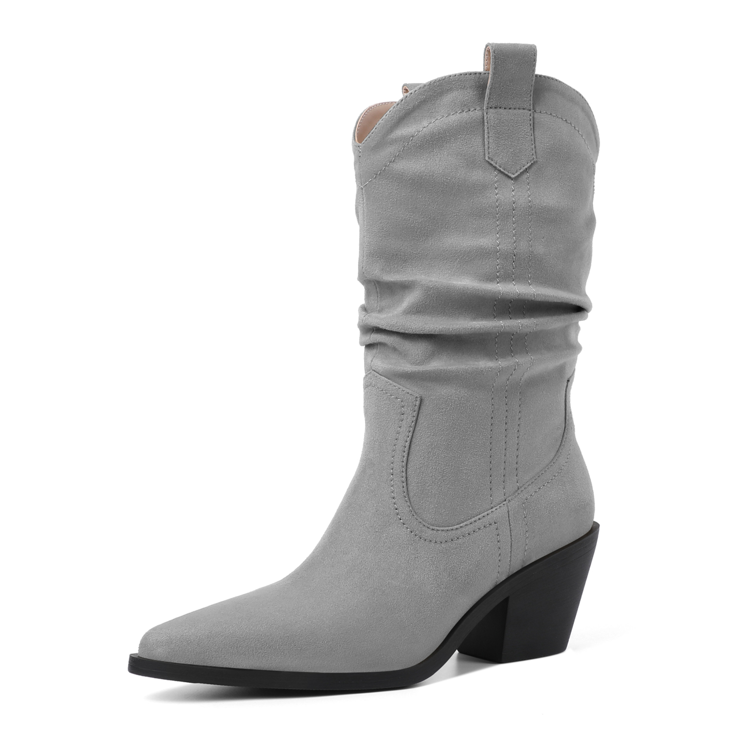 SAMMITOP Gray Retro Western Boots for Women Mid Calf Booties