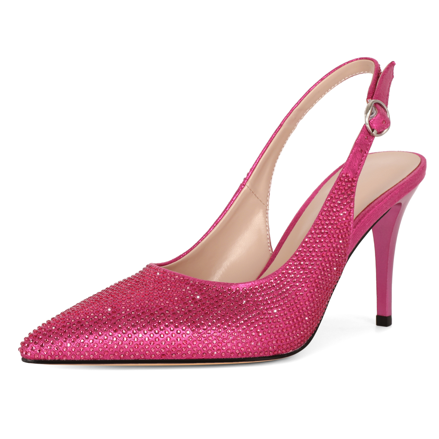 SAMMITOP 3.5 Inch Bright hot pink slingbacks with bold crystal shine

