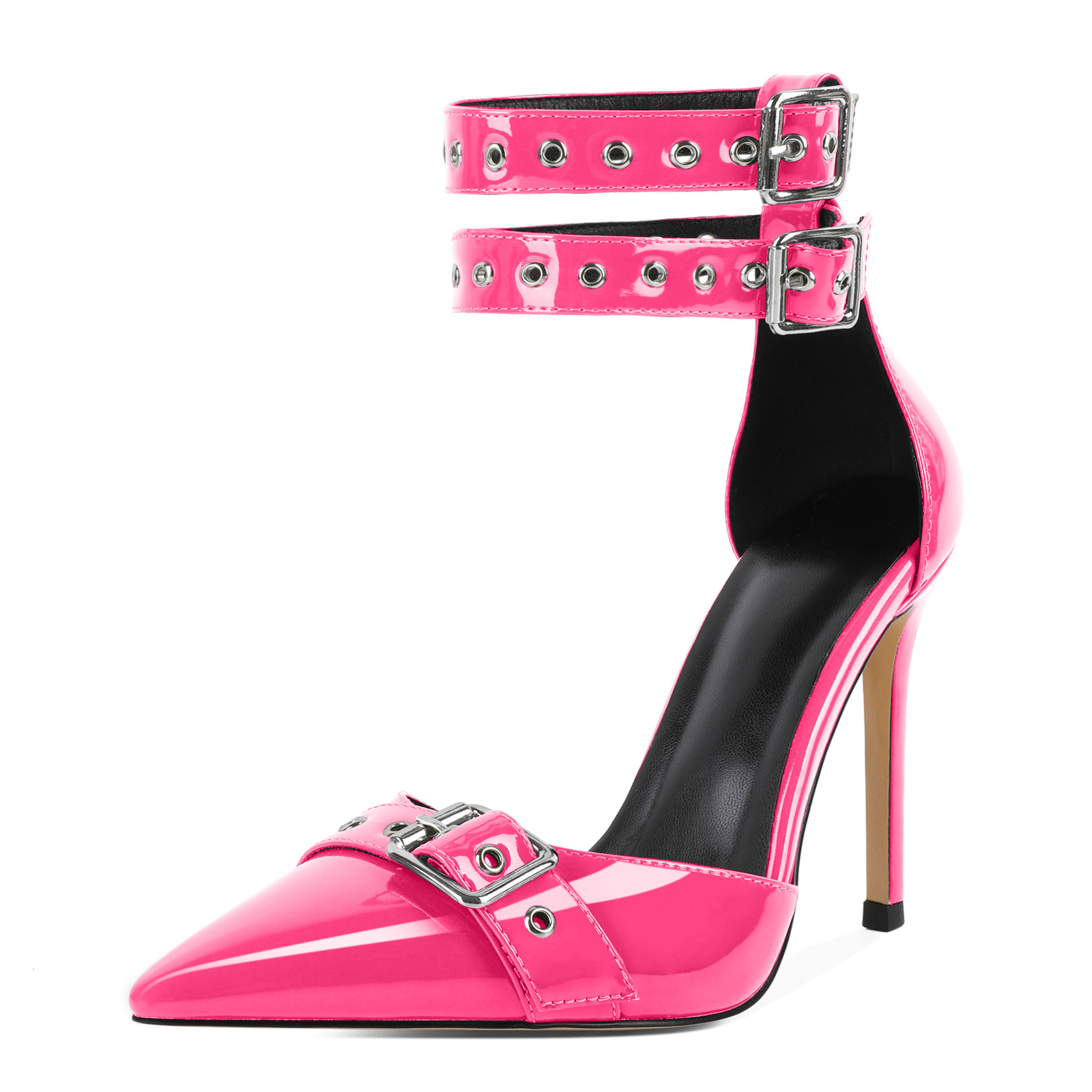 Vibrant hot pink heels with metallic glam twist