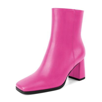 pink lambskin leather square toe ankle boots