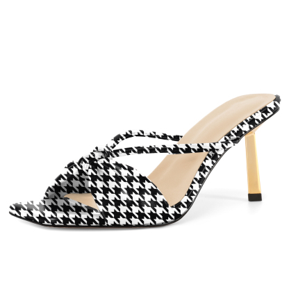 SAMMITOP 3.5 Inch Fashion-forward houndstooth print heeled mules