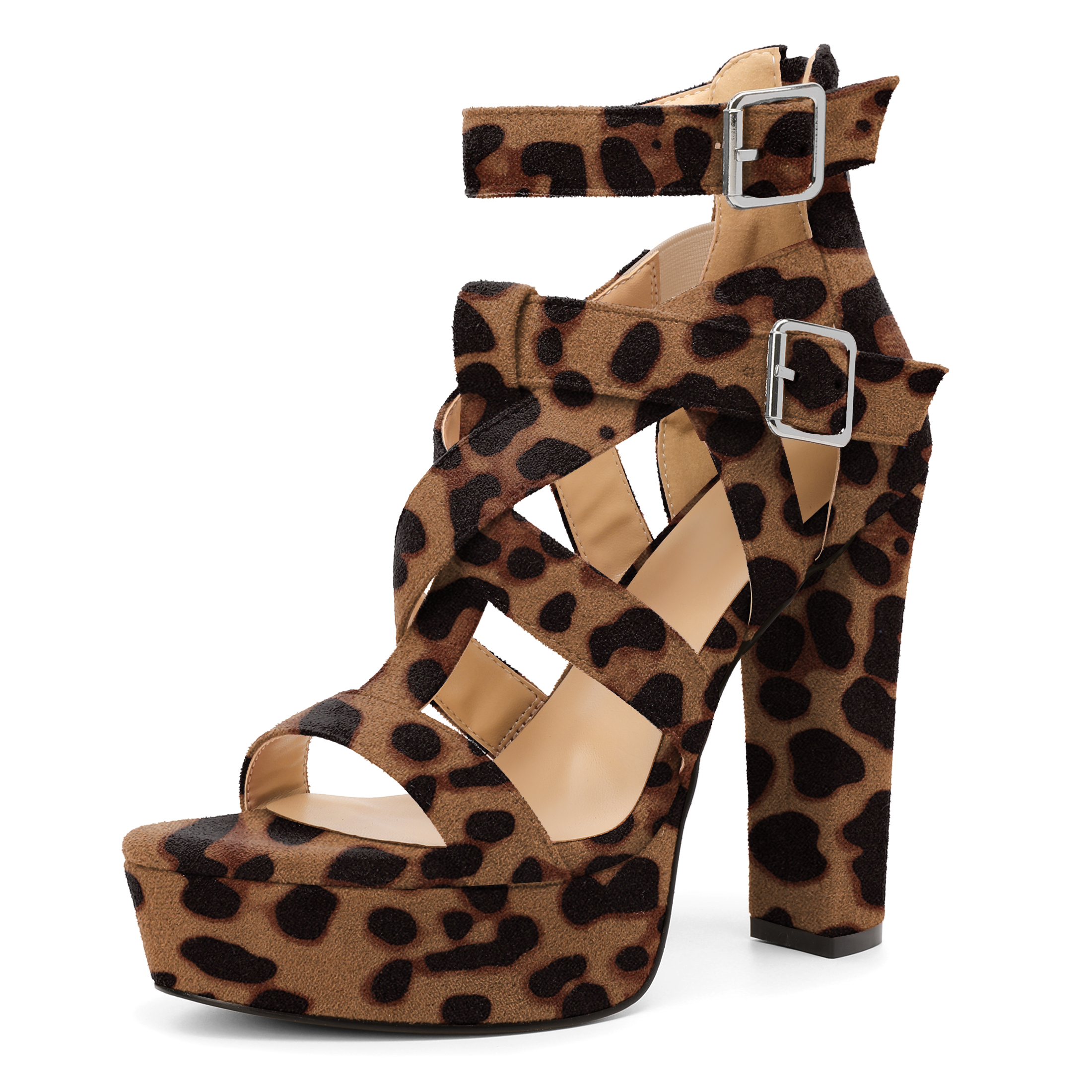 Leopard chunky gladiator platform heels with ankle strap – SAMMITOP