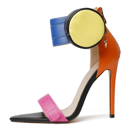 Side View of SAMMITOP Pouch Heels with Ankle Strap and Mini Pocket