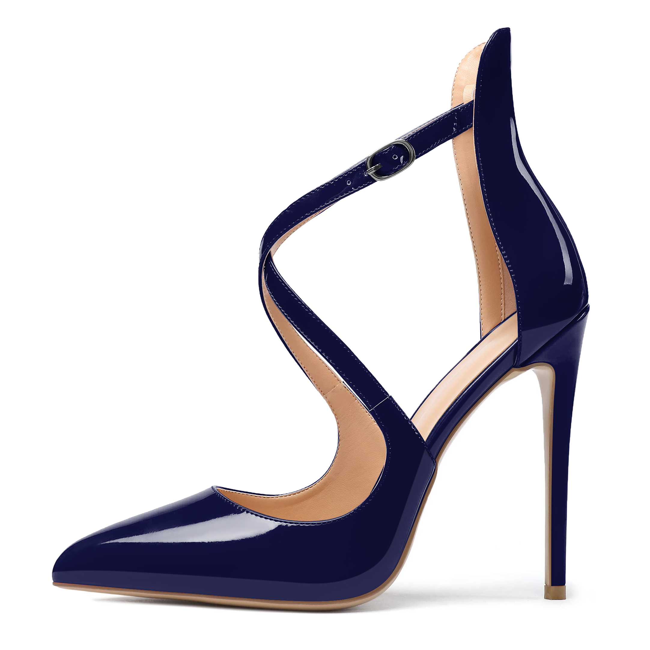 Navy ankle strap pumps with a professional finish