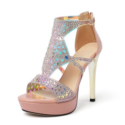 Beige platform sandals with back zipper close-up