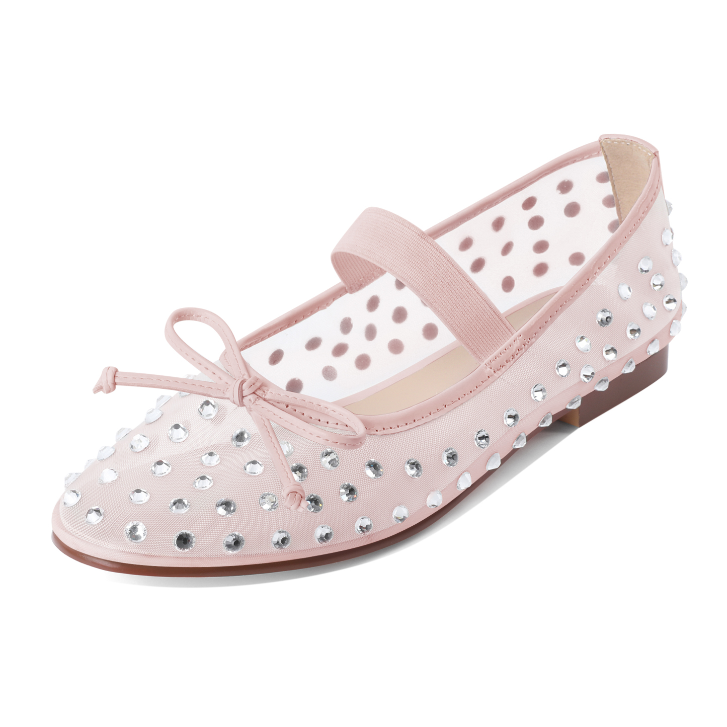Blush Pink Mesh Flats with Feminine Bow and Glitter Accents