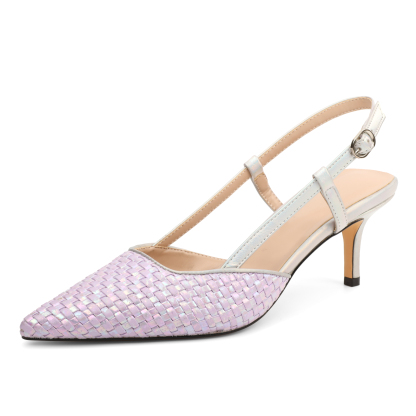 SAMMITOP 2.5 Inch Black lattice cutout pointed toe slingback pumps, low heel women’s party shoes