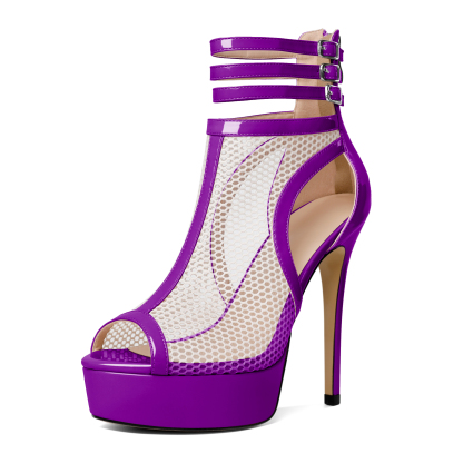 SAMMITOP 5.5 Inch Mesh Peep Toe Platform Boot With Zipper